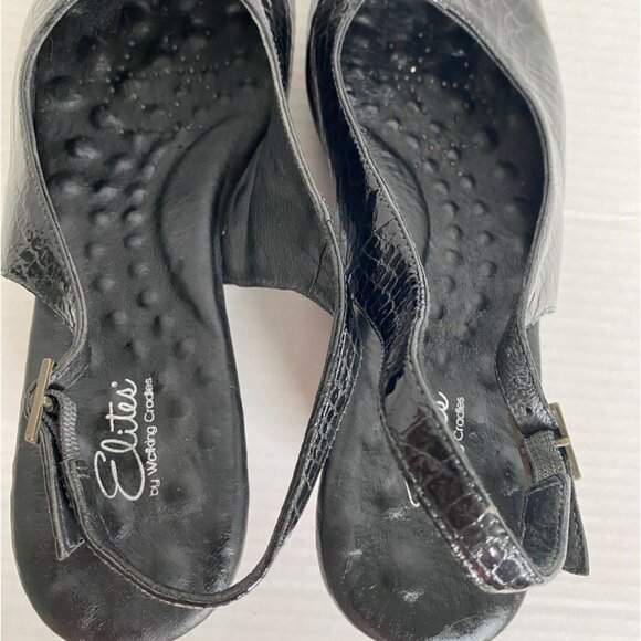 Walking Cradle NWOB Elites Black Patent Open Toe Slingback Sandal Size 10 1/2/W - Picture 6 of 9